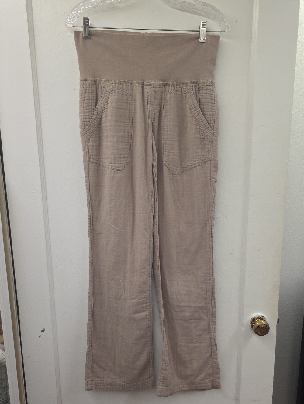 Democracy Maternity 100% Cotton Gauze Pull-On Pants Taupe Medium